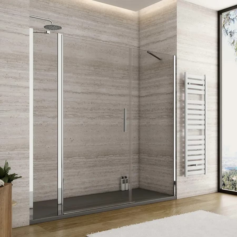 Box doccia nicchia 200cm 30 giunto + 90 battente + 90 fisso trasparente 195h - Nilo