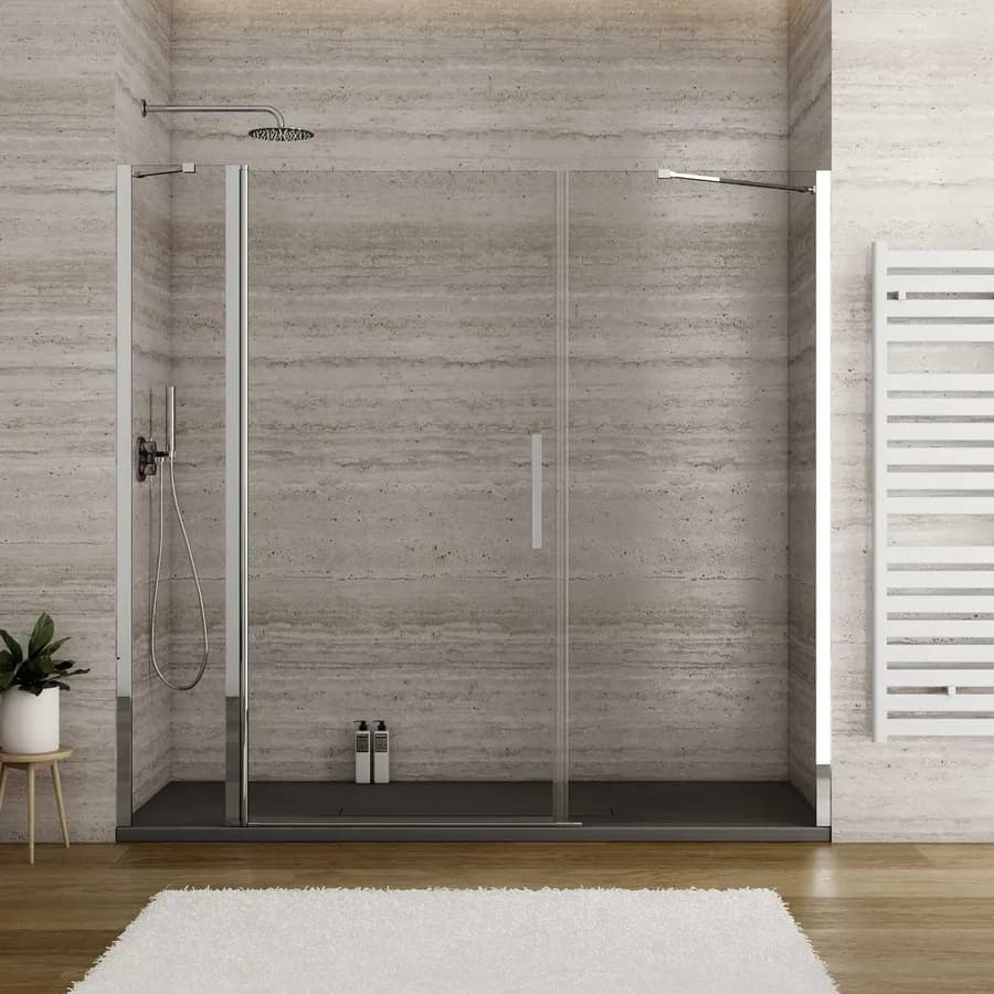 Box doccia nicchia 200cm 30 giunto + 90 battente + 90 fisso trasparente 195h - Nilo