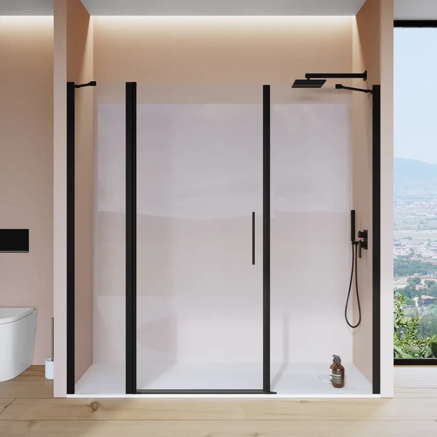 Box doccia nicchia 205 cm 45 giunto + 90 battente + 70 fisso con profilo nero 195h - Nilo