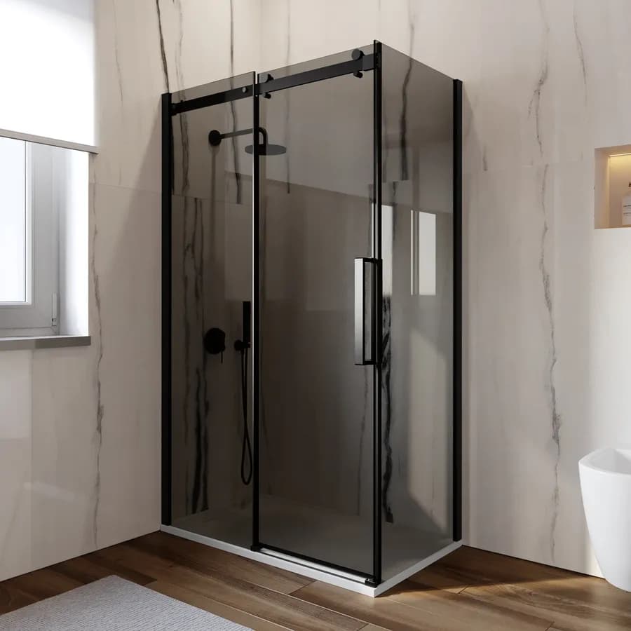 Box doccia 70x120 cm scorrevole in vetro anticalcare fumè e profilo nero opaco 200h - Lucy