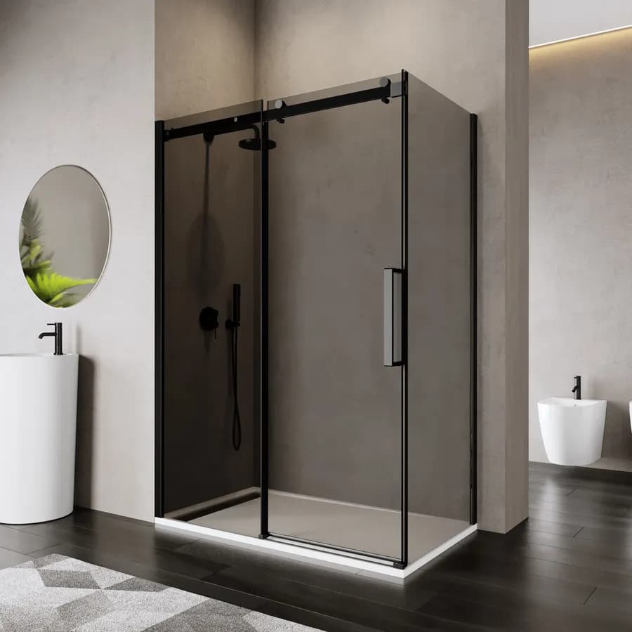 Box doccia 70x140 cm scorrevole in vetro anticalcare fumè e profilo nero opaco 200h - Lucy