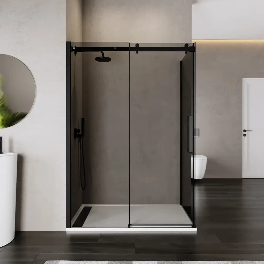 Box doccia 70x140 cm scorrevole in vetro anticalcare fumè e profilo nero opaco 200h - Lucy