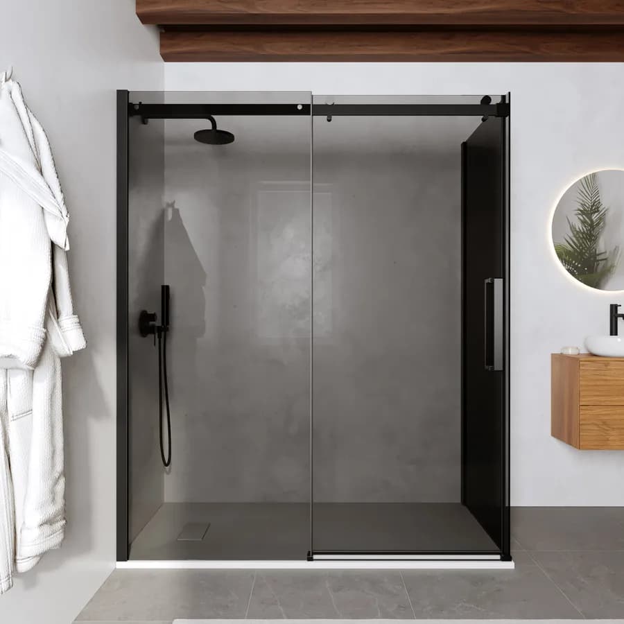 Box doccia 70x170 cm scorrevole in vetro anticalcare fumè e profilo nero opaco 200h - Lucy