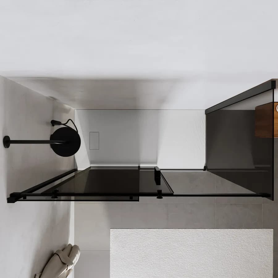 Box doccia 70x170 cm scorrevole in vetro anticalcare fumè e profilo nero opaco 200h - Lucy