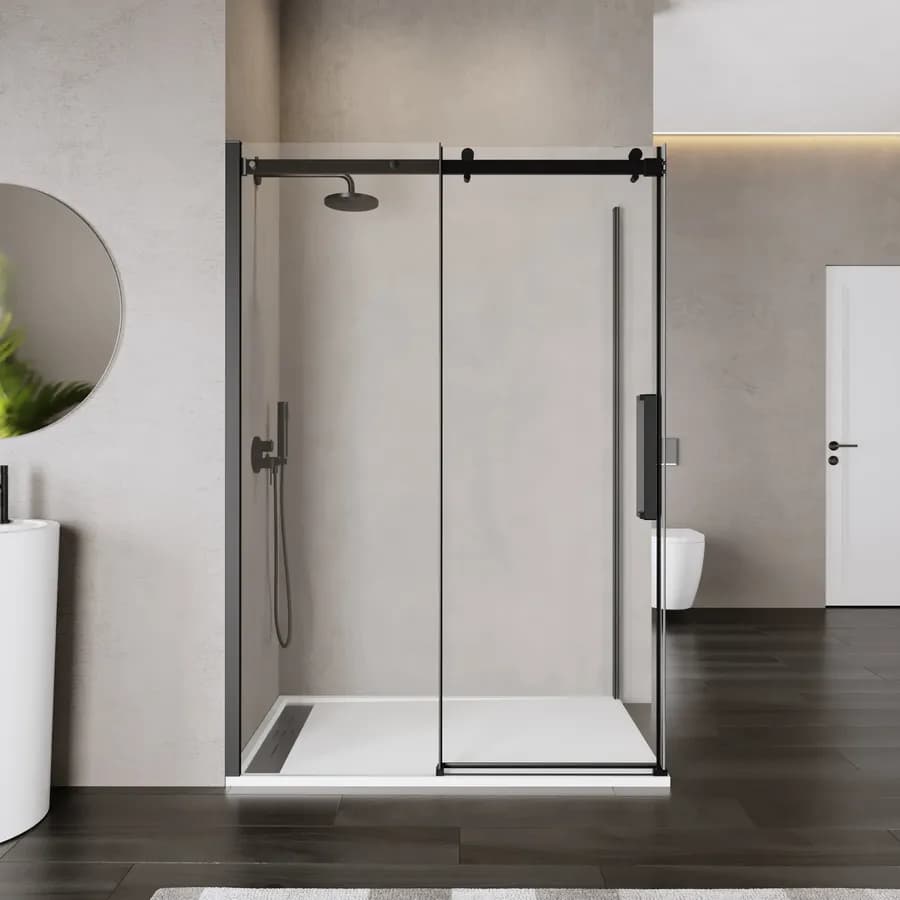 Box doccia 80x140 cm scorrevole in vetro anticalcare trasparente e profilo nero opaco 200h - Lucy