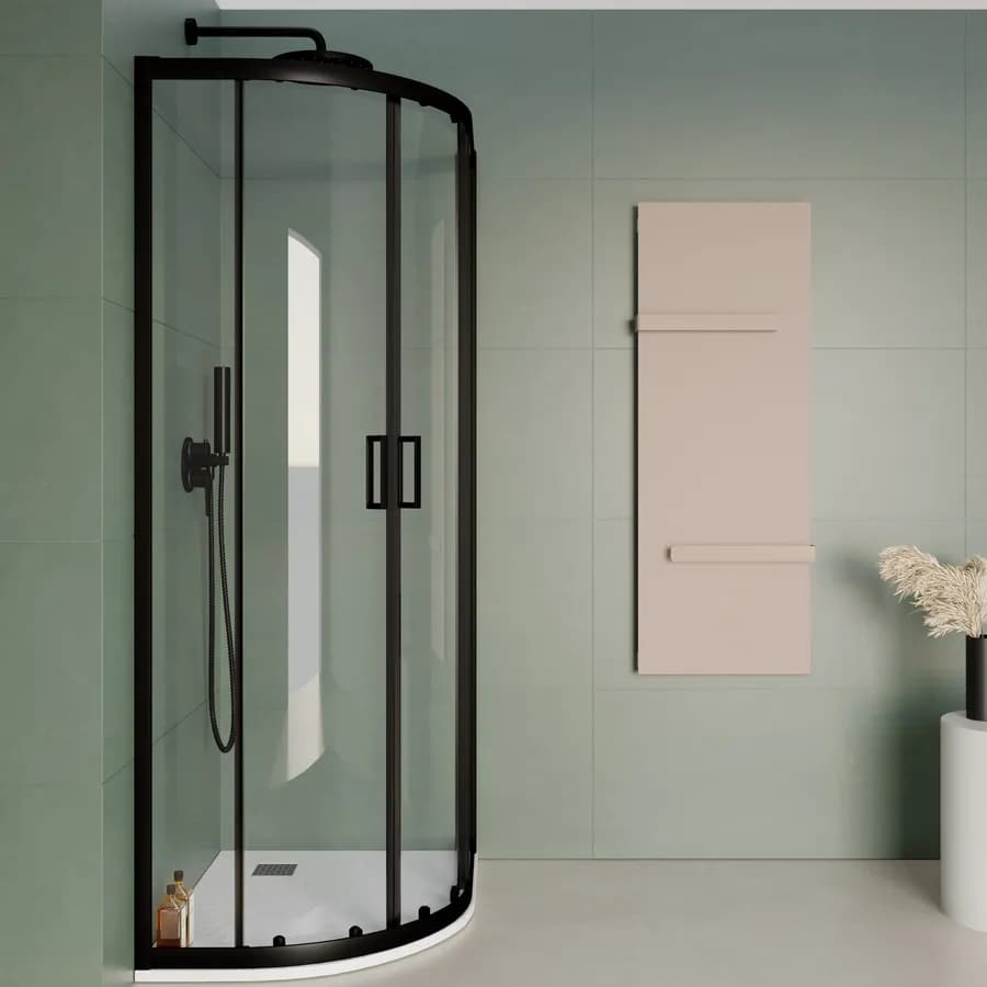 Box doccia semicircolare 70x90 cm in vetro trasparente e profilo nero 185h - Young