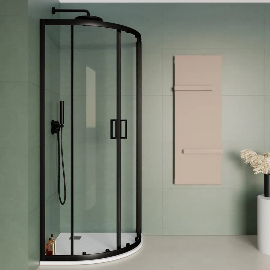 Box doccia semicircolare 90x90 cm in vetro trasparente e profilo nero 185h - Young
