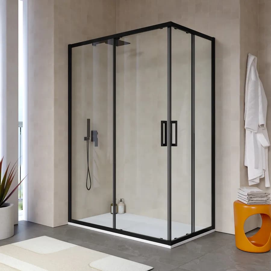 Box doccia telaio nero 90x120 con apertura angolare scorrevole anticalcare 200h - Naomi