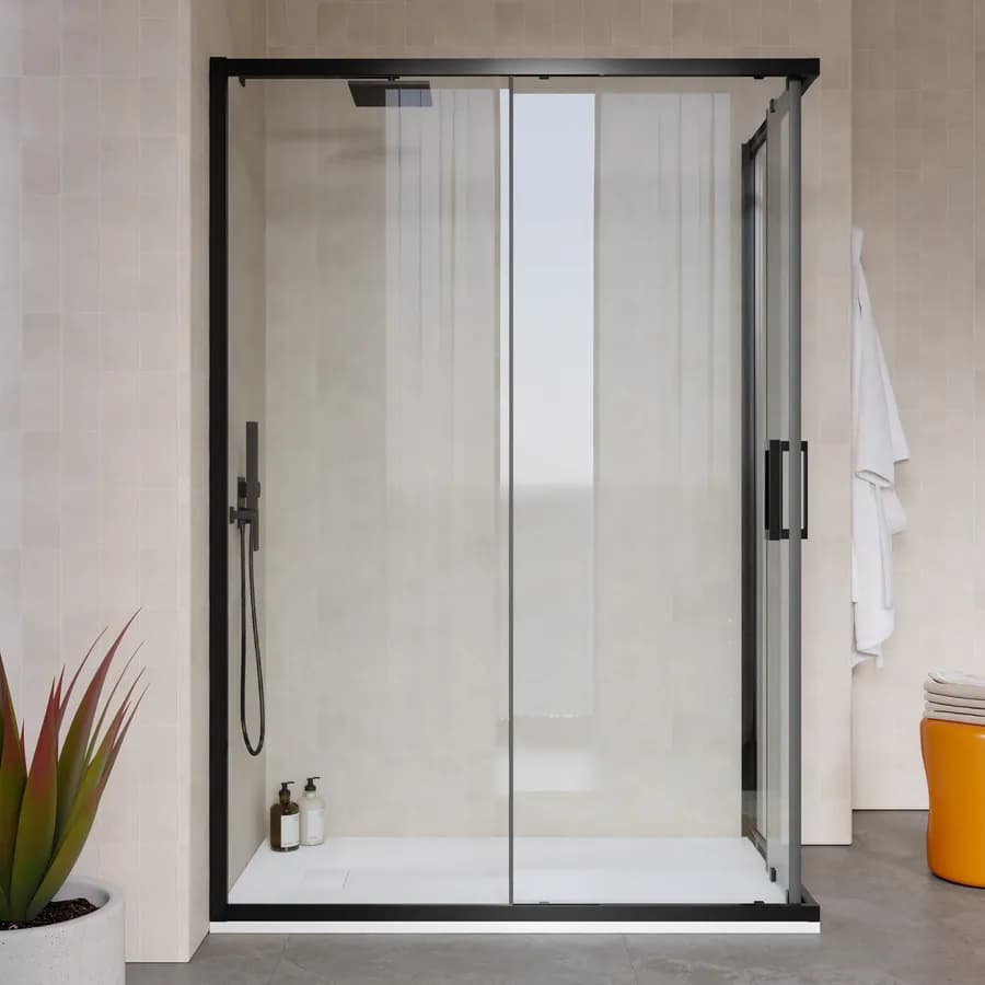 Box doccia telaio nero 90x120 con apertura angolare scorrevole anticalcare 200h - Naomi