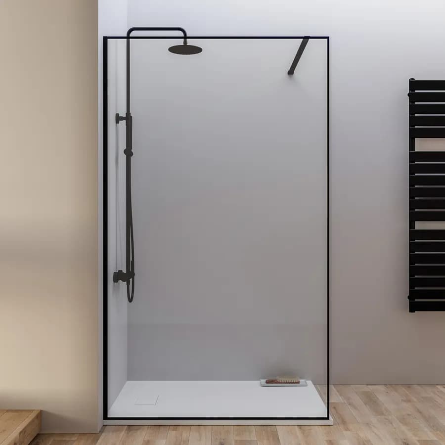 Box doccia Walk in frame 100 cm vetro anticalcare trasparente e profilo nero opaco 200h - Deline