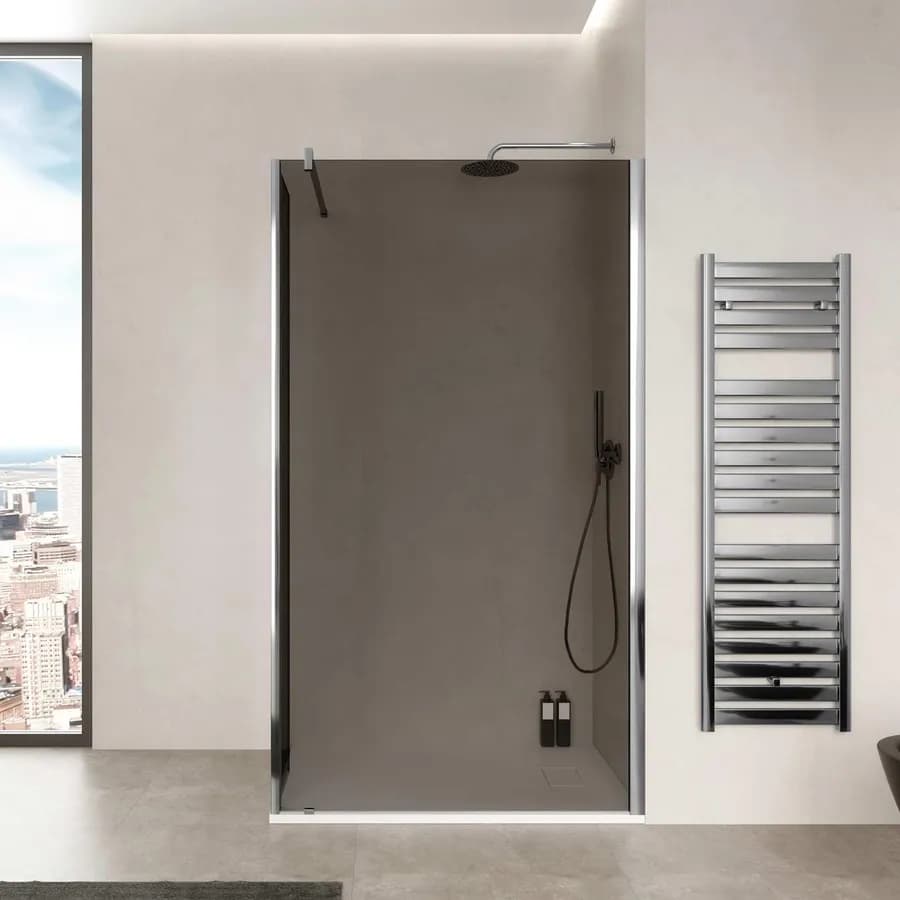 Box doccia Walk In 110 cm in vetro temperato fumè anticalcare e anta girevole 45 cm - Keep