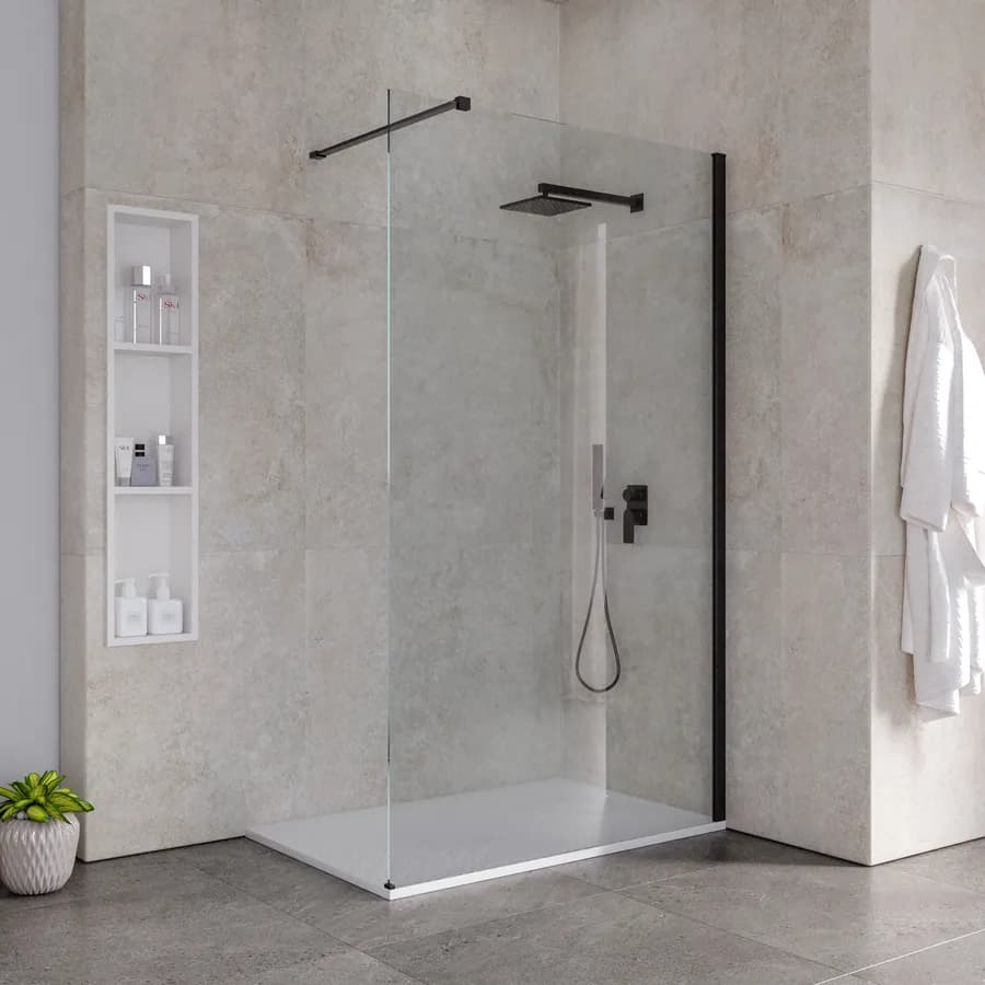 Box doccia Walk in 120 cm vetro 8 mm anticalcare trasparente e profilo nero spazzolato 200h - Keep