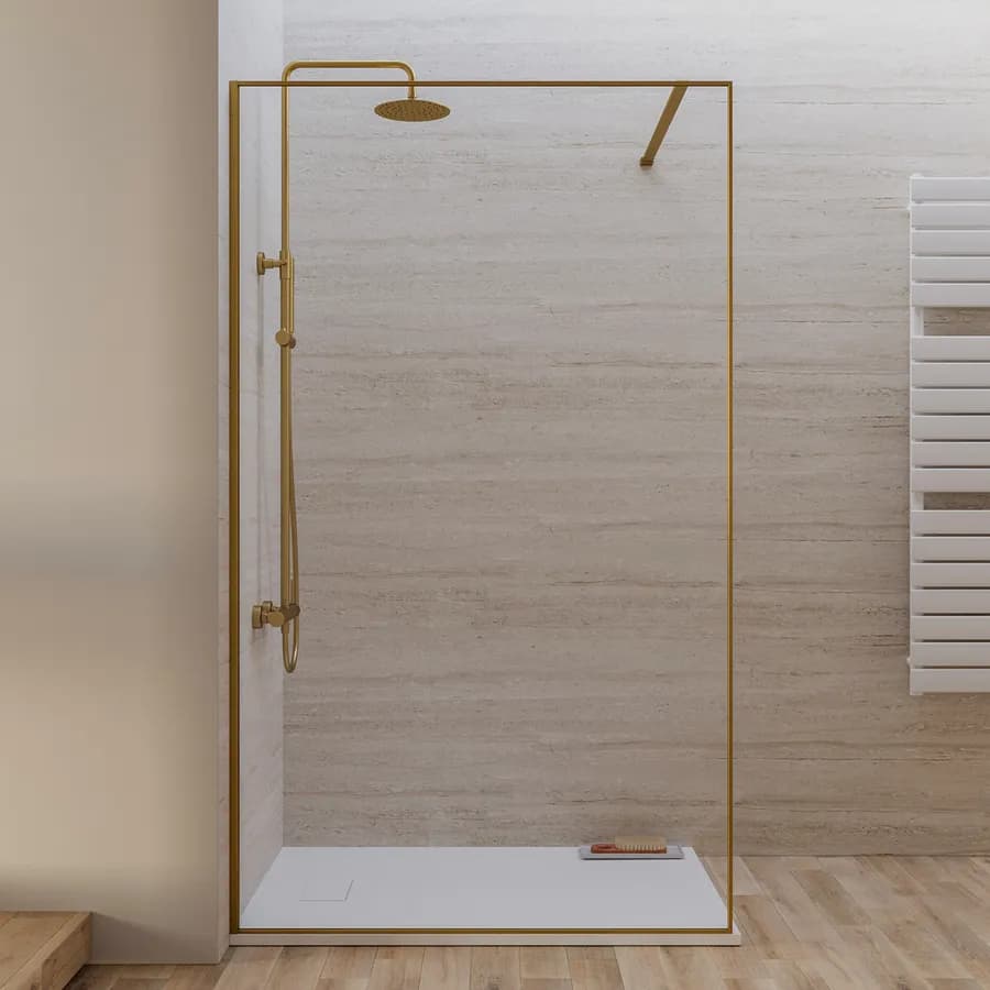 Box doccia Walk in frame 120 cm vetro anticalcare trasparente e profilo oro spazzolato 200h - Deline