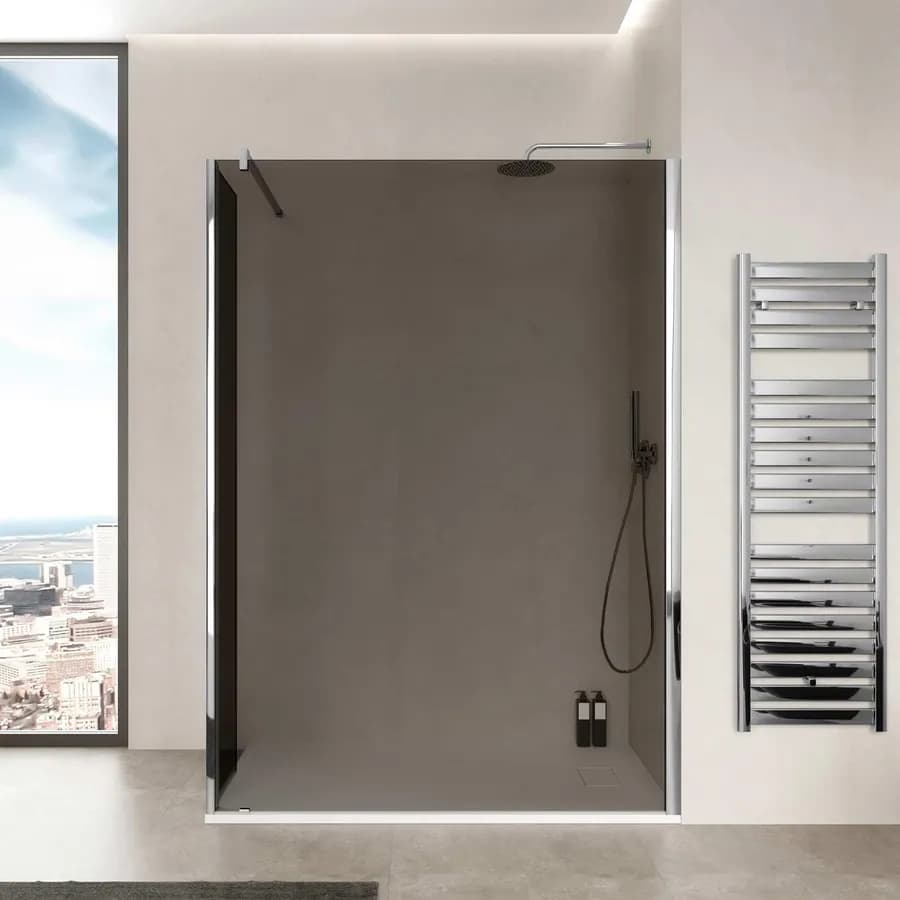 Box doccia Walk In 140 cm in vetro temperato fumè anticalcare e anta girevole 45 cm - Keep