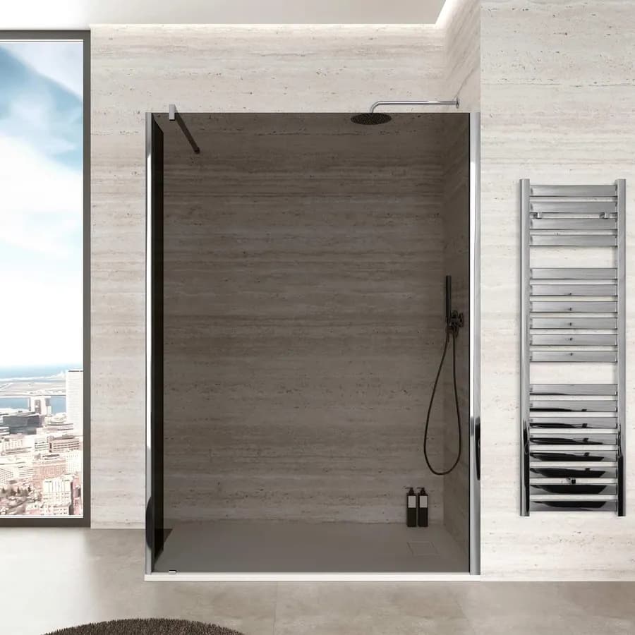Box doccia Walk In 150 cm fumè anticalcare con anta girevole 35 cm - Keep