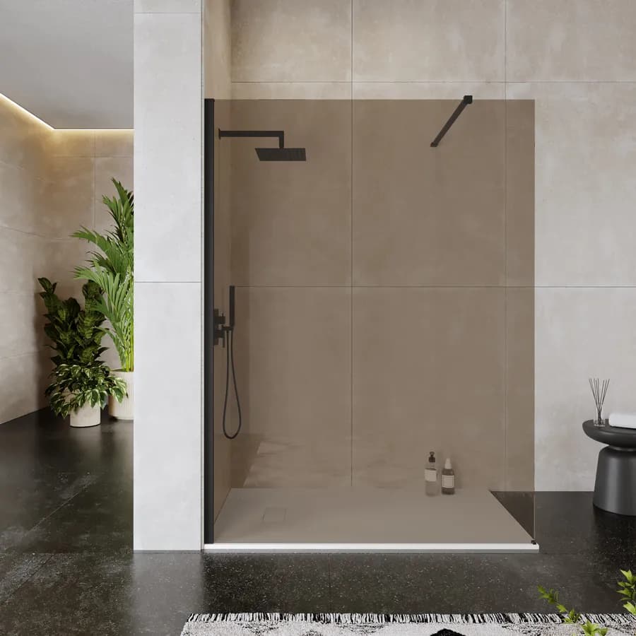 Box doccia Walk in 150 cm vetro anticalcare bronzato e profilo nero 200h - Keep