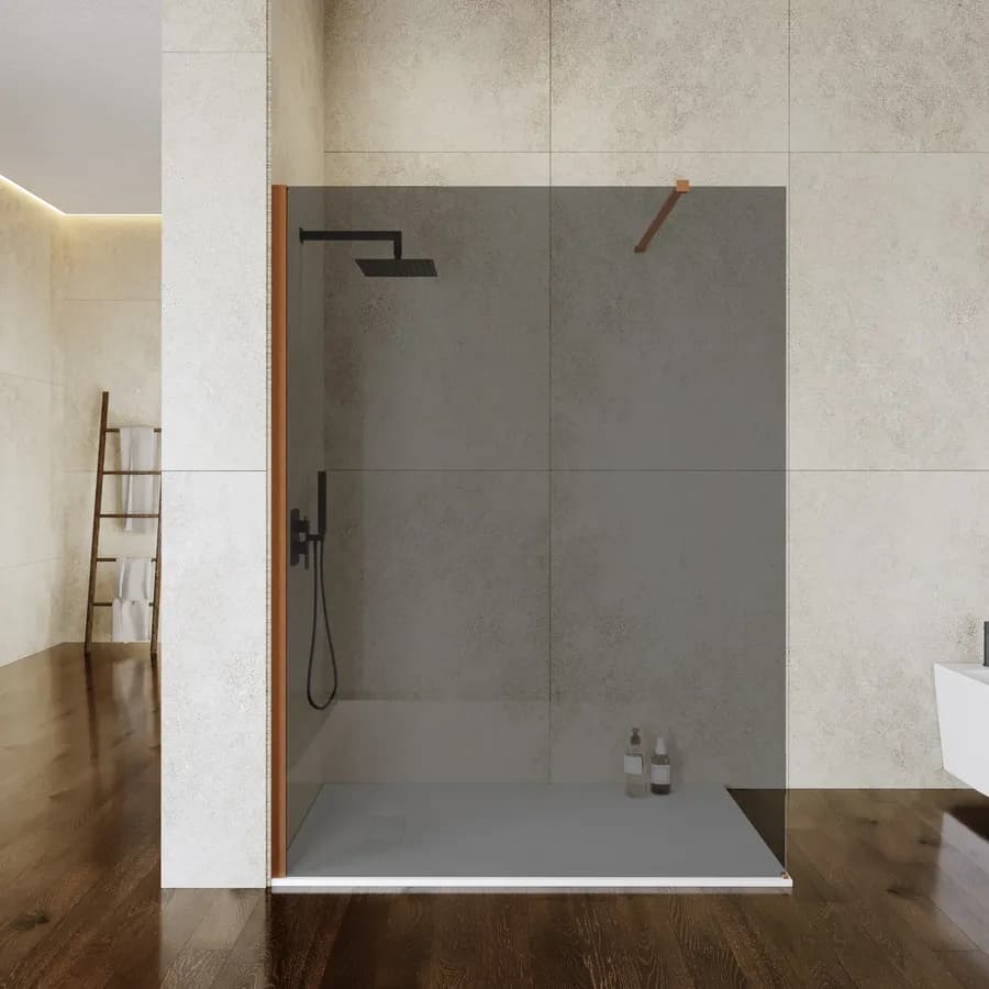 Box doccia Walk in 150 cm vetro anticalcare fumè e profilo bronzo 200h - Keep