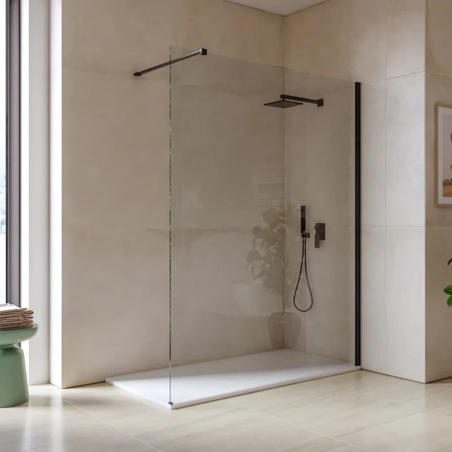 Box doccia Walk in 160 cm vetro 8 mm anticalcare trasparente e profilo nero spazzolato 200h - Keep