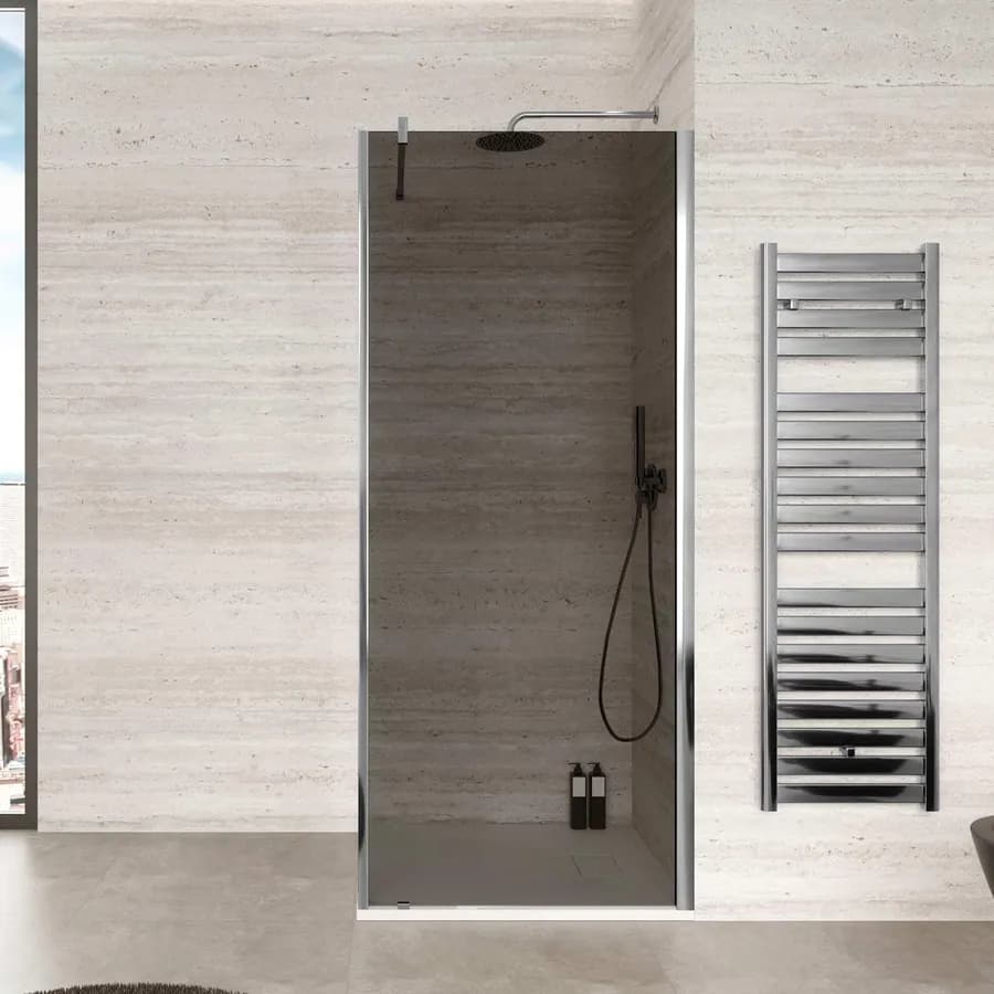Box doccia Walk In 80 cm in vetro temperato fumè anticalcare e anta girevole 35 cm - Keep