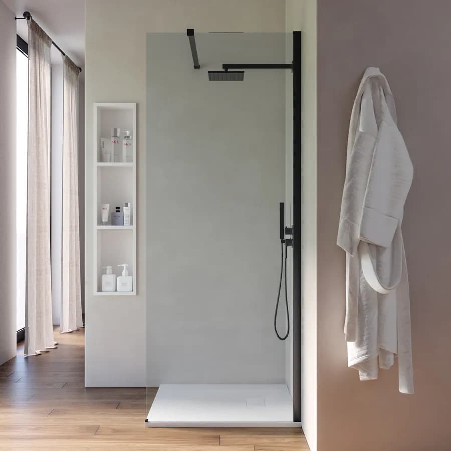 Box doccia Walk in 80 cm vetro 8 mm anticalcare trasparente e profilo nero spazzolato 200h - Keep