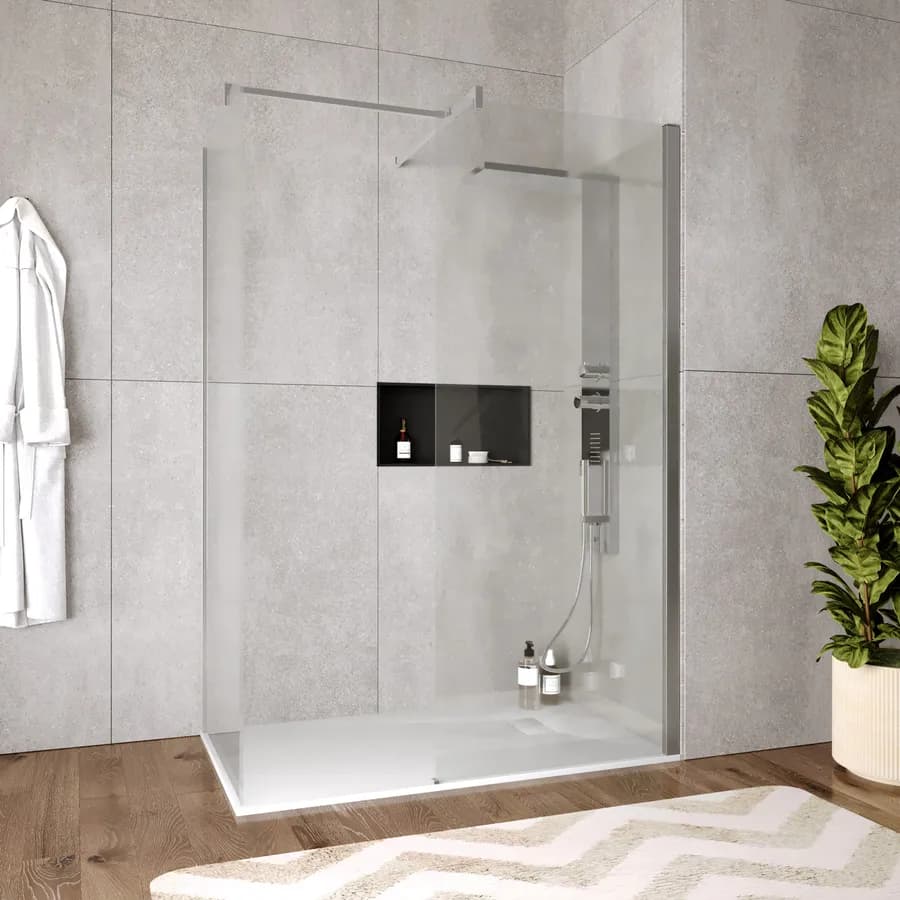 Box doccia walk-in due lati 80x90 cm vetro anticalcare trasparente e profilo cromo 200h - Keep