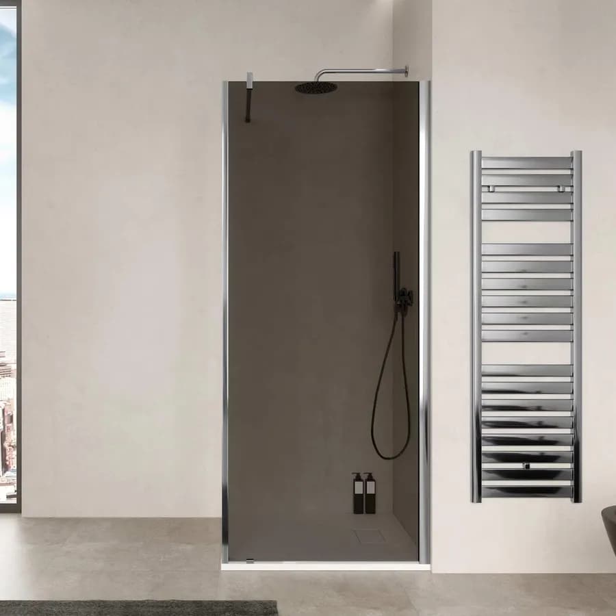 Box doccia Walk In 90 cm in vetro temperato fumè anticalcare con anta girevole 45 cm - Keep