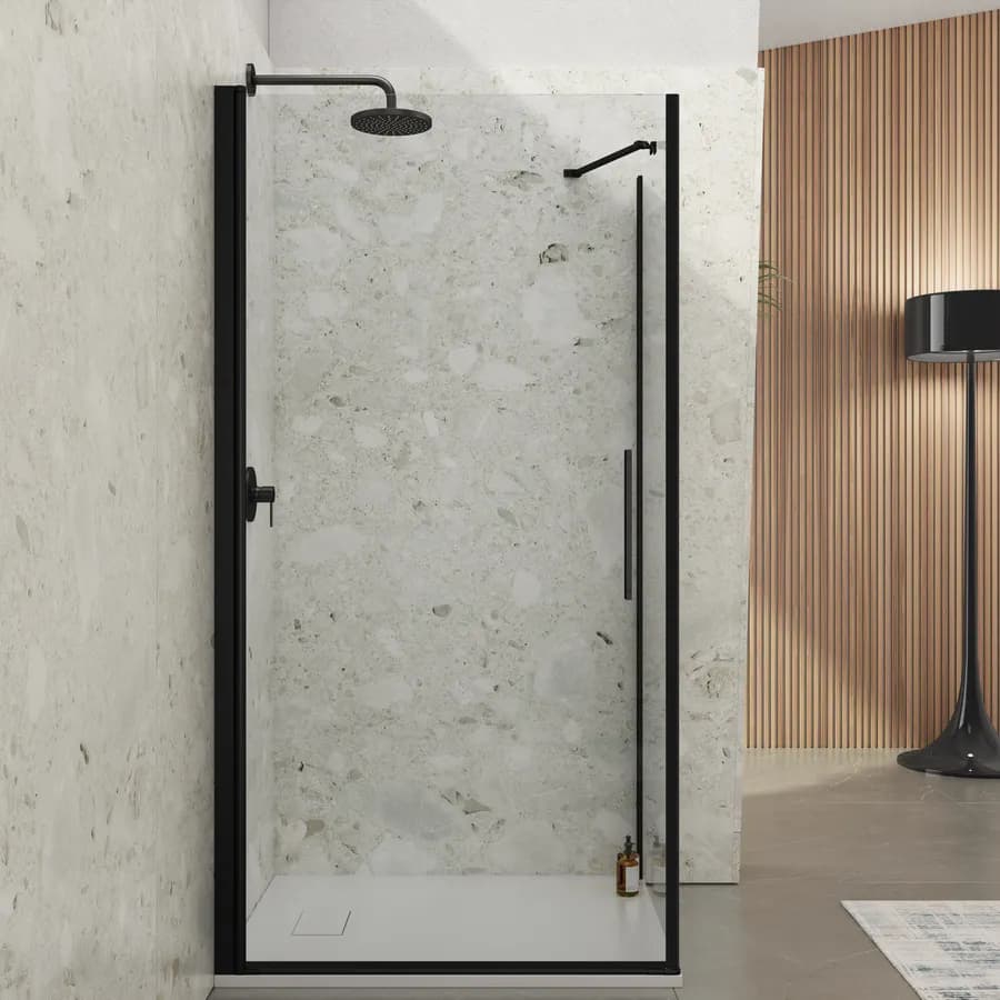Box doccia 80x90 cm battente con vetro temperato trasparente con profilo nero 190h - Nilo