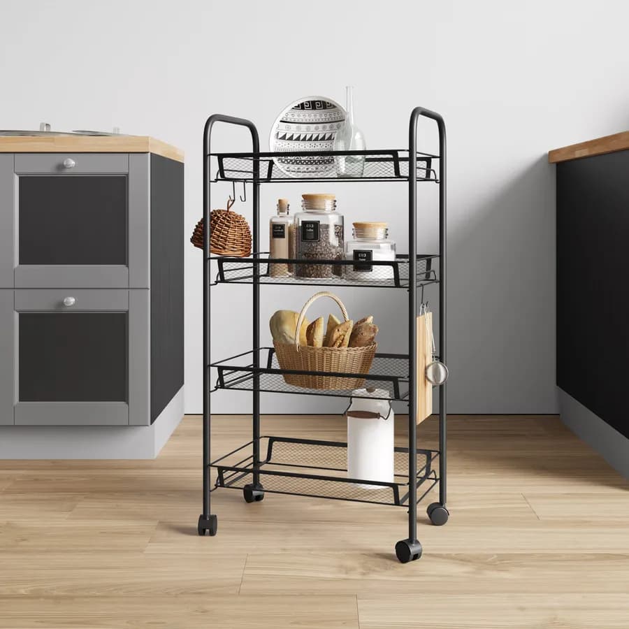 Carrello 4 ripiani 85h cm in metallo nero - Gael