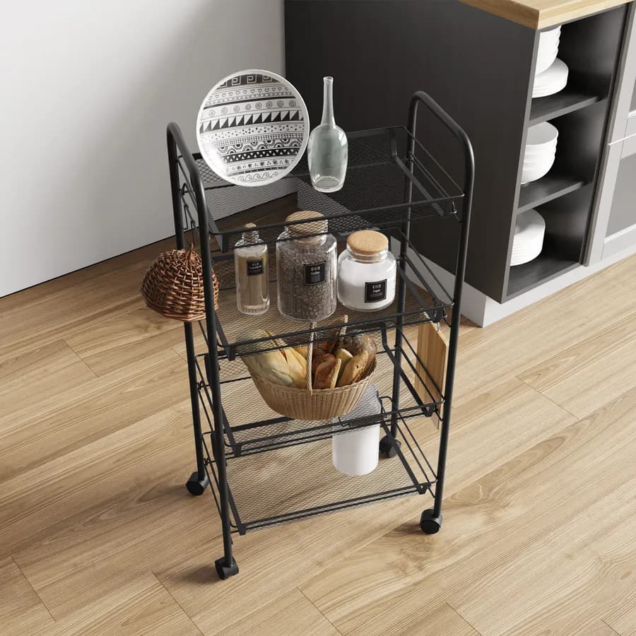 Carrello 4 ripiani 85h cm in metallo nero - Gael