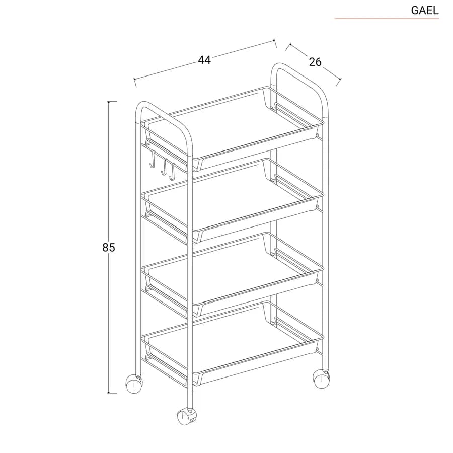 Carrello 4 ripiani 85h cm in metallo nero - Gael