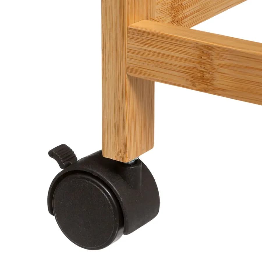 Carrello salvaspazio 83h cm in legno di bambù naturale e nero con freni e ceste removibili
