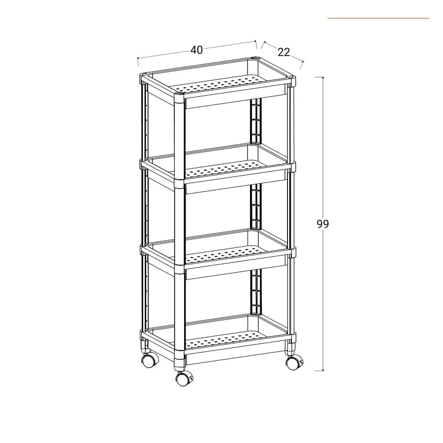 Carrello portaoggetti 40x99h cm bianco con 4 ripiani - Mayi