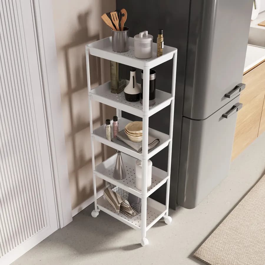 Carrello portaoggetti 44x128h cm bianco con 5 ripiani - Mayi