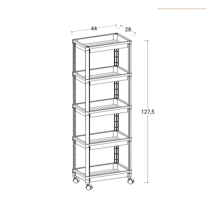 Carrello portaoggetti 44x128h cm bianco con 5 ripiani - Mayi