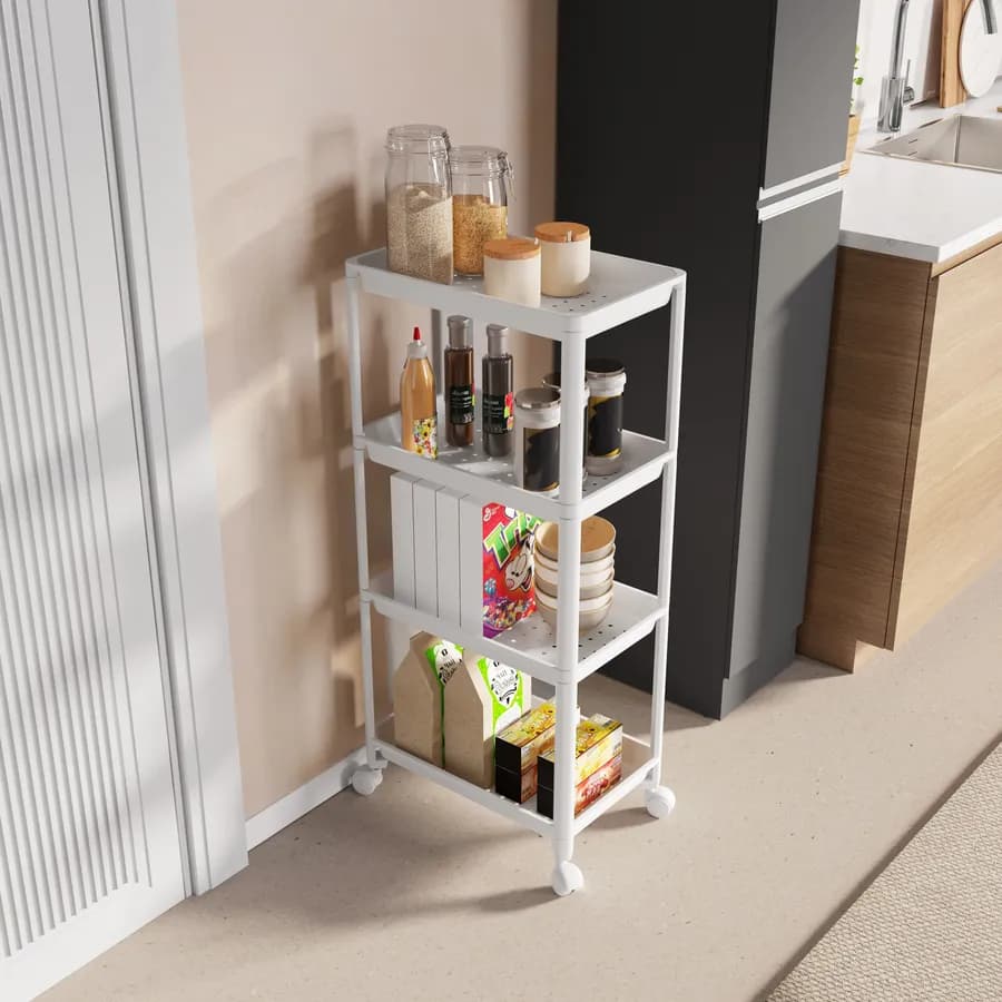 Carrello portaoggetti 44x99h cm bianco con 4 ripiani - Mayi