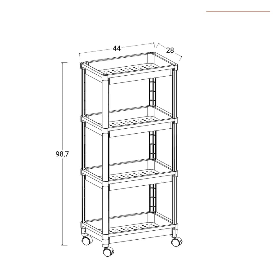 Carrello portaoggetti 44x99h cm bianco con 4 ripiani - Mayi