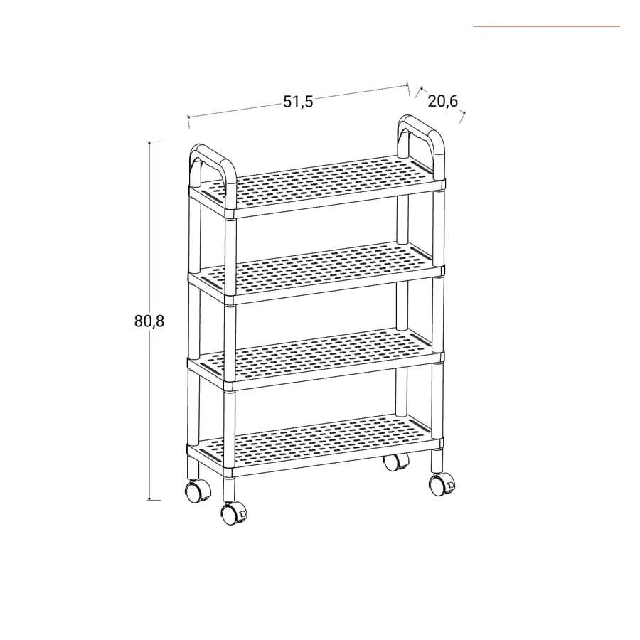 Carrello portaoggetti 51x81h cm bianco con 4 ripiani - Thaso