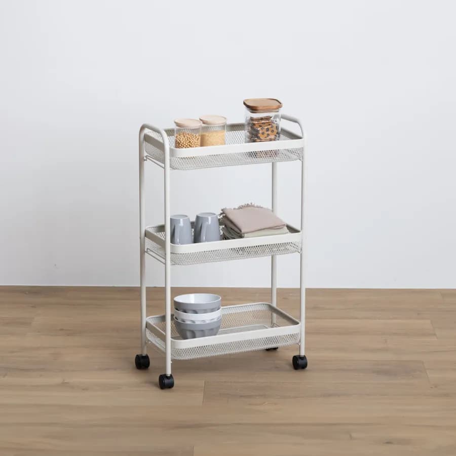 Carrello salvaspazio 46x79h cm in metallo argilla con freni a 3 ripiani
