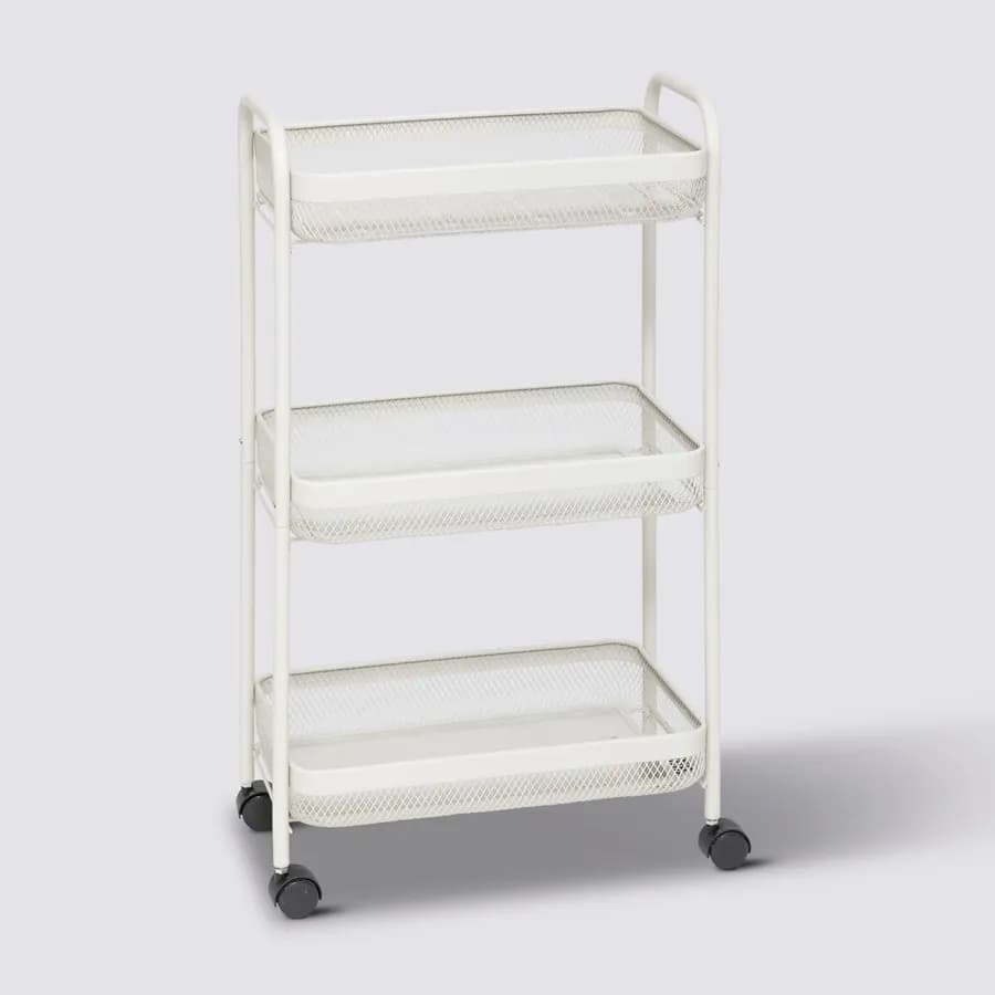 Carrello salvaspazio 46x79h cm in metallo argilla con freni a 3 ripiani