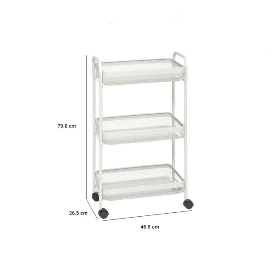 Carrello salvaspazio 46x79h cm in metallo argilla con freni a 3 ripiani