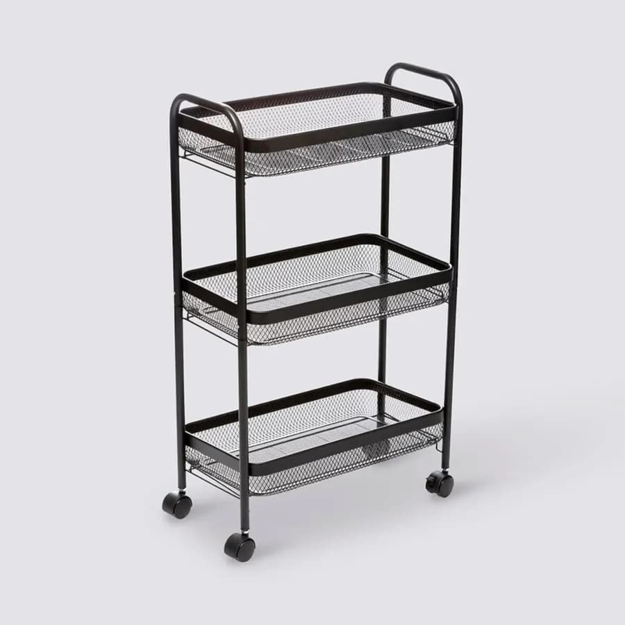 Carrello salvaspazio 46x79h cm con freni a 3 ripiani in metallo nero