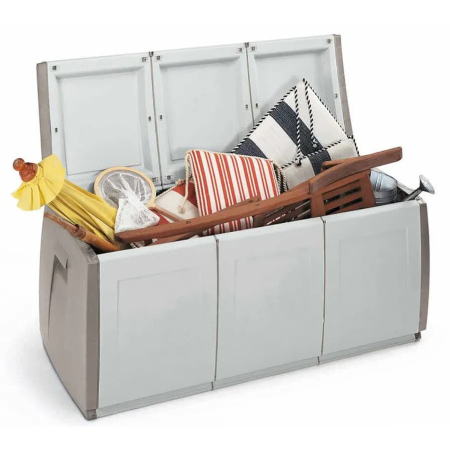 Baule contenitore con ruote 140x54x57h cm in polipropilene grigio e tortora