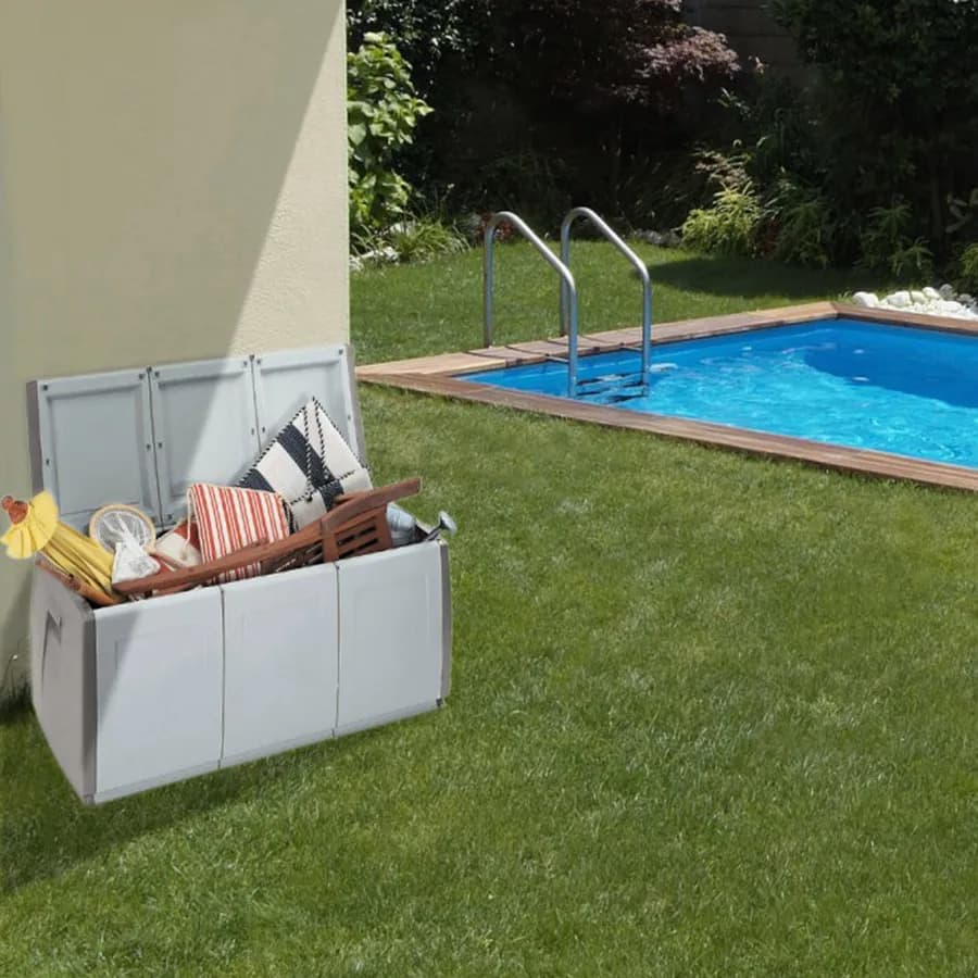 Baule contenitore con ruote 140x54x57h cm in polipropilene grigio e tortora