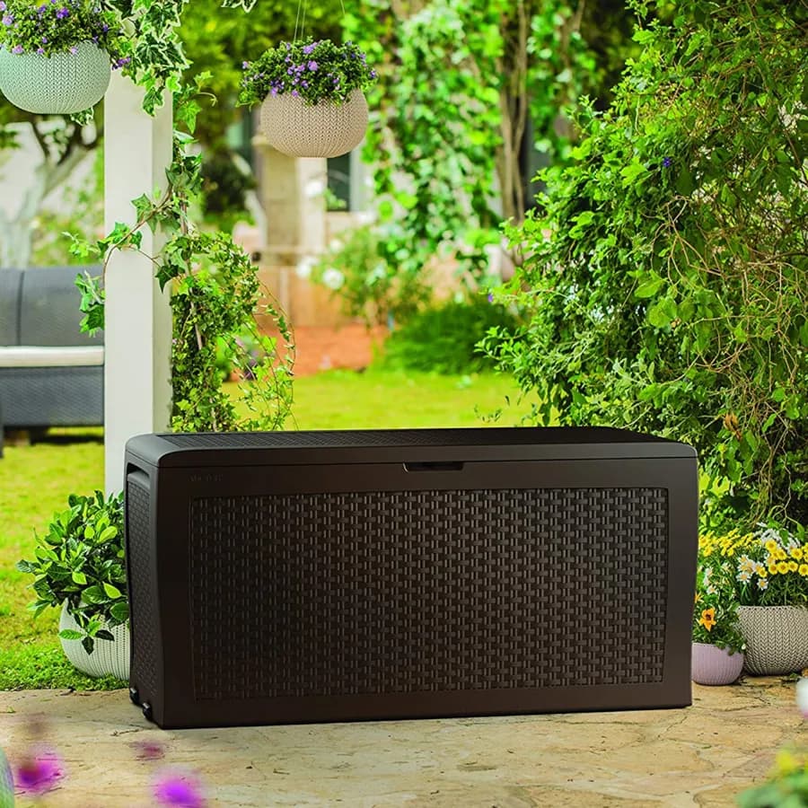 Baule contenitore con ruote 116x45x57 h cm in resina effetto rattan marrone