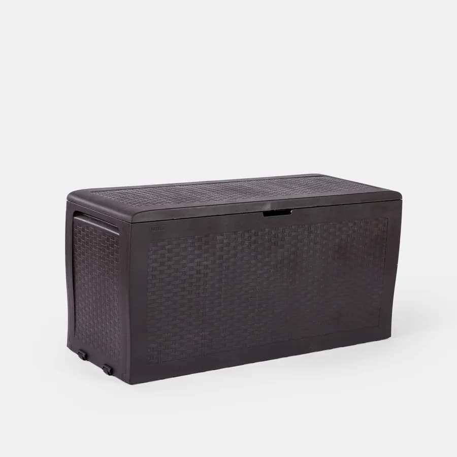 Baule contenitore con ruote 116x45x57 h cm in resina effetto rattan marrone