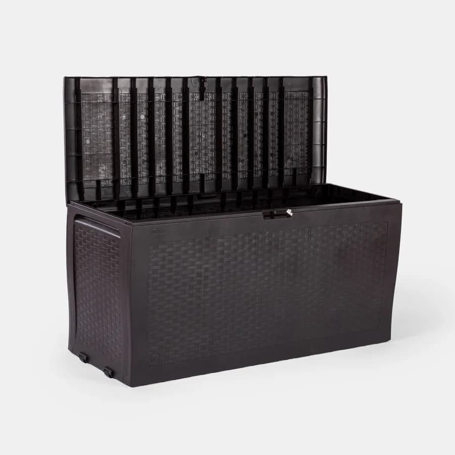 Baule contenitore con ruote 116x45x57 h cm in resina effetto rattan marrone