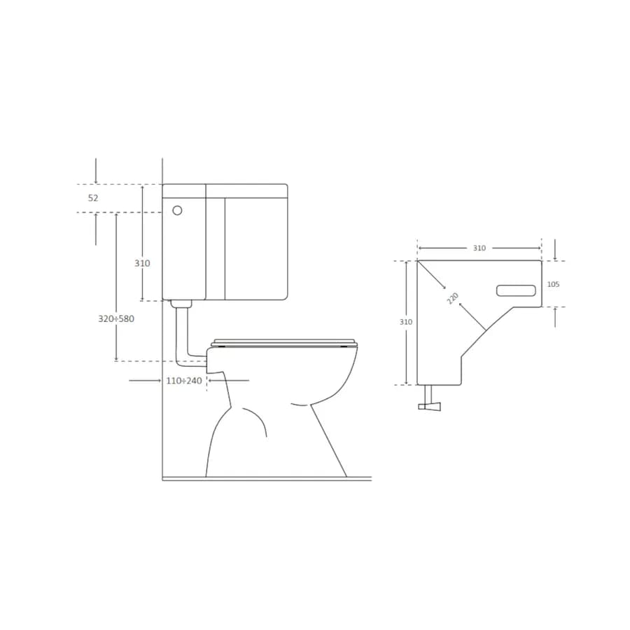 Cassetta WC ad angolo con pulsante start/stop - Angolo