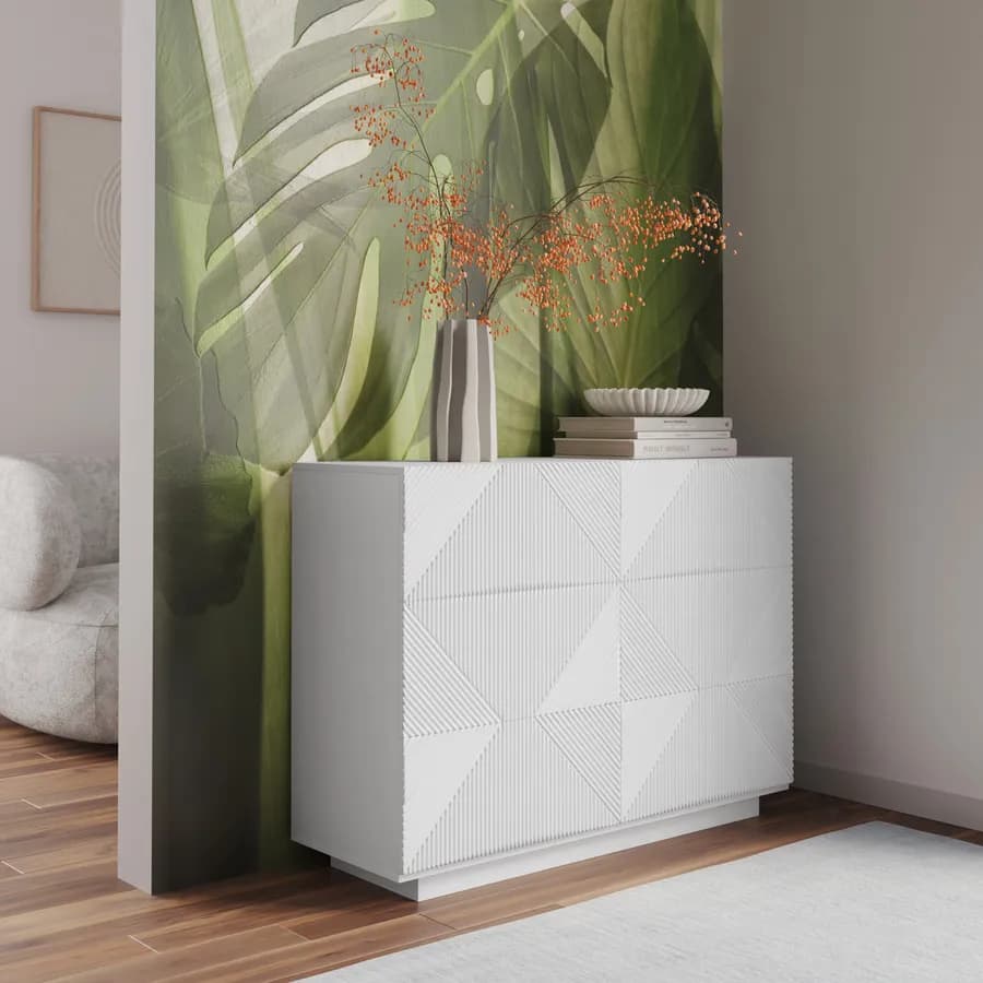 Cassettiera 115x85h cm con 6 cassetti soft close bianco opaco cannettato - Ayla