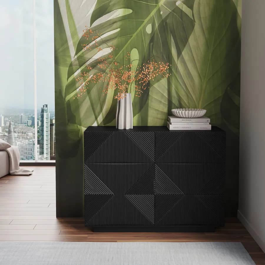 Cassettiera 115x85h cm con 6 cassetti soft close nero opaco cannettato - Ayla