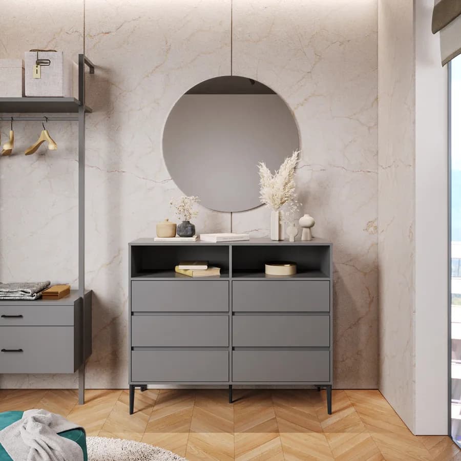 Cassettiera 120x100h cm con 6 cassetti soft close antracite e piedi nero opaco - Kreativo